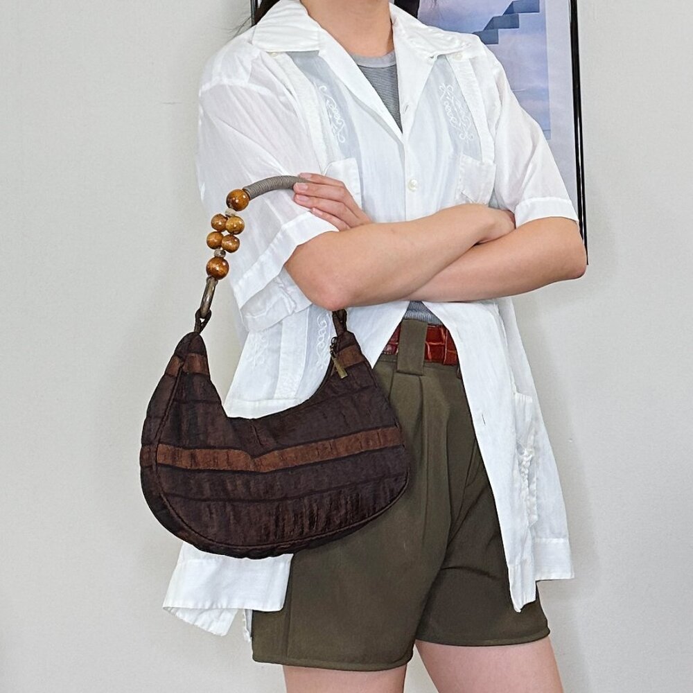 Y2K Beaded Handle Boho Cresent Bag
